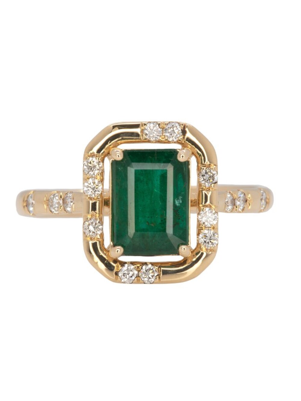 1.62 ct AAA Zambian Emerald & Diamond Accent Ring in Solid 14K Yellow Gold